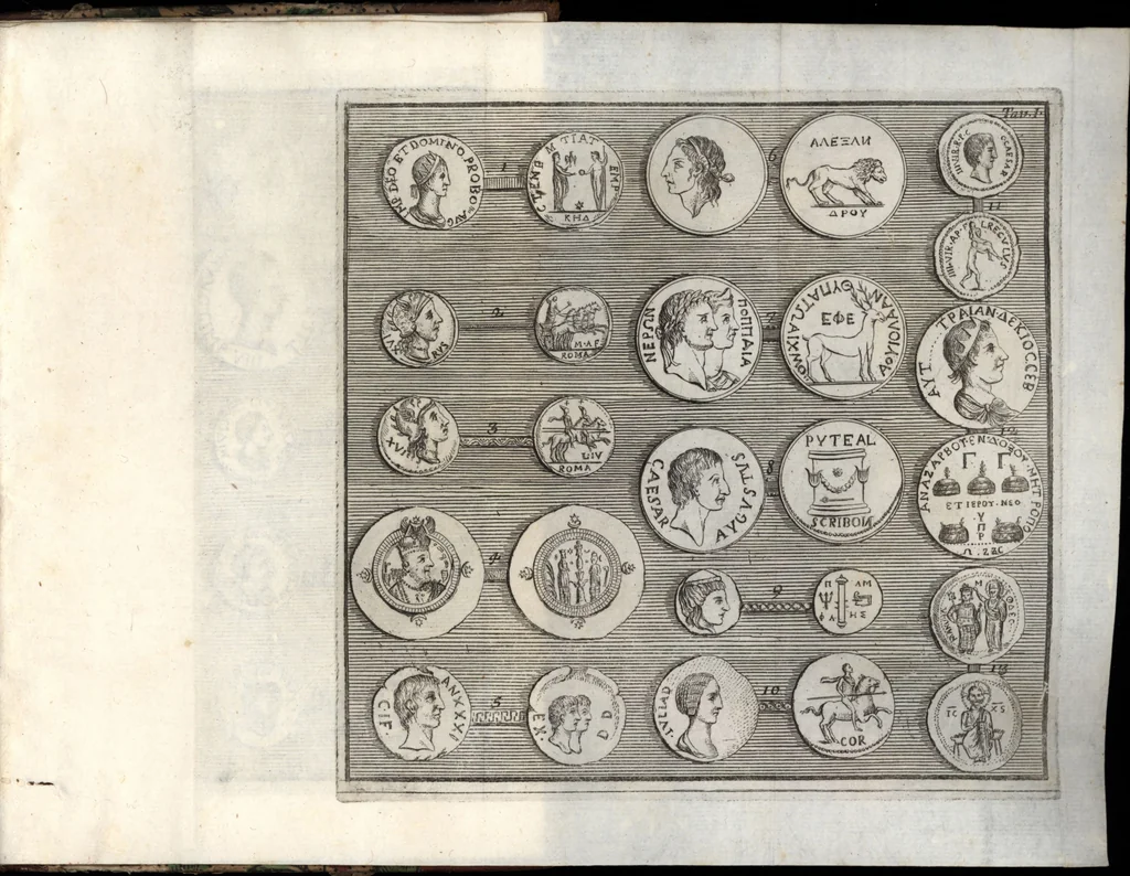 An illustration from Istituzione antiquario-numismatica, o sia, Introduzione allo studio delle antiche medaglie, in due libri proposta, 1772, leaf 528