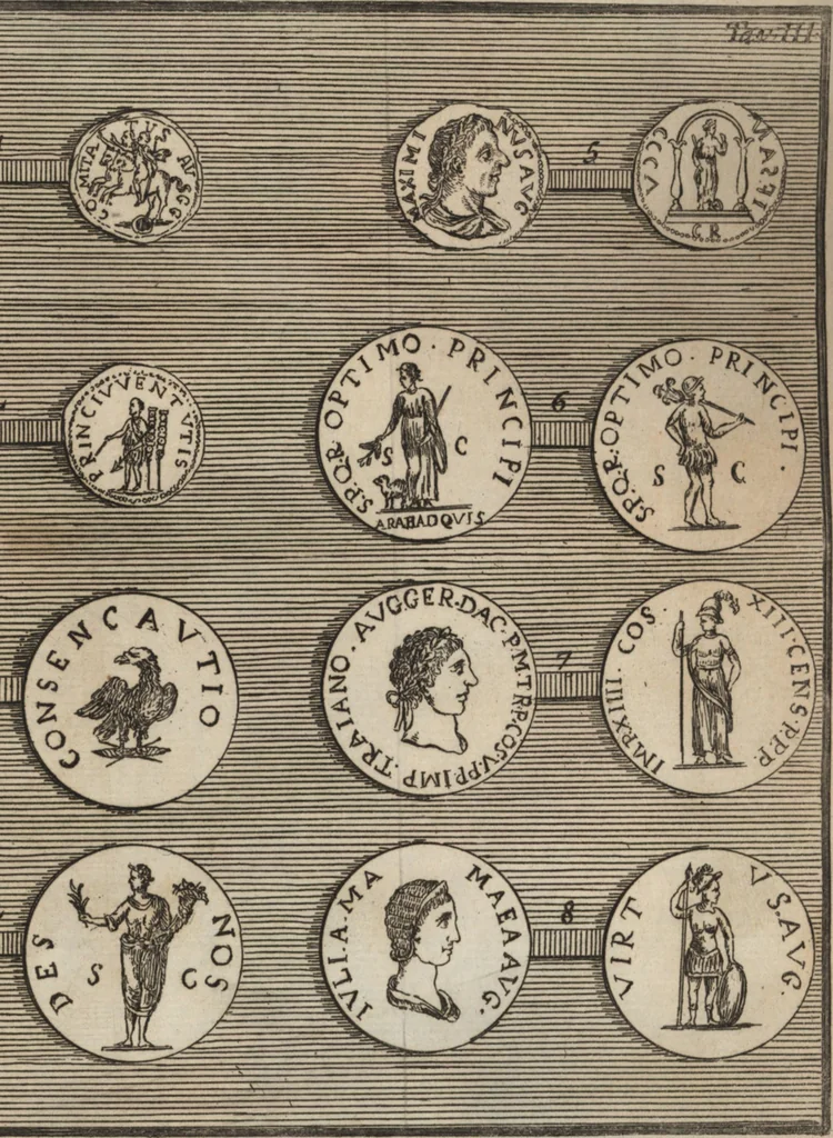 An illustration from Istituzione antiquario-numismatica, o sia, Introduzione allo studio delle antiche medaglie, in due libri proposta, 1772, leaf 532