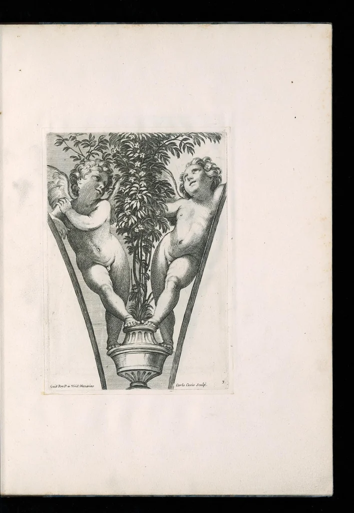 An illustration from Angoli dipinti a fresco da Guido Reni nella loggia contigua al giardino del palazzo dell' ecc.mo sig.r duca Mazarino nel monte Quirinale, 1696, leaf 10