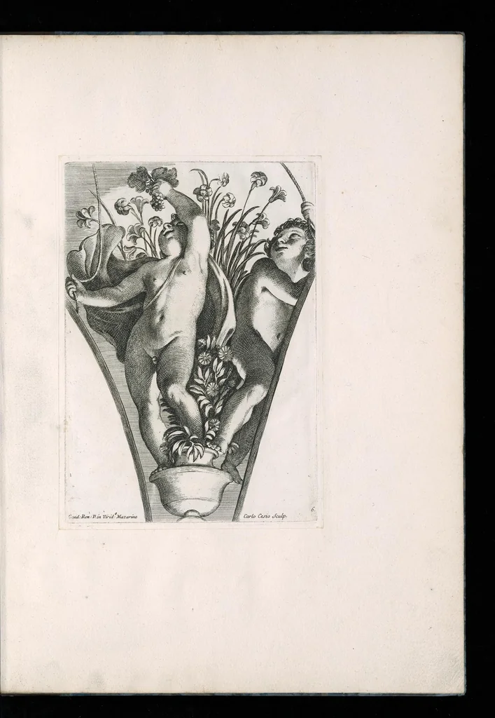 An illustration from Angoli dipinti a fresco da Guido Reni nella loggia contigua al giardino del palazzo dell' ecc.mo sig.r duca Mazarino nel monte Quirinale, 1696, leaf 16