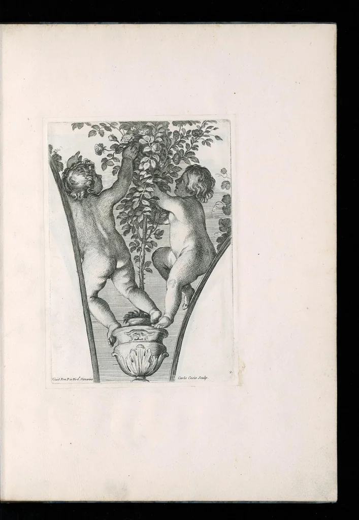 An illustration from Angoli dipinti a fresco da Guido Reni nella loggia contigua al giardino del palazzo dell' ecc.mo sig.r duca Mazarino nel monte Quirinale, 1696, leaf 8