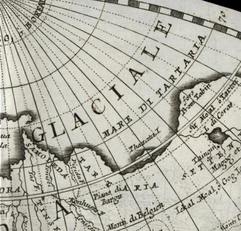 An illustration from Epitome cosmografica, o, Compendiosa introduttione all' astronomia, geografia & idrografia : per l'uso, dilucidatione, e fabbrica delle sfere, globi, planisferi, astrolabi, e tavole geografiche, e particolarmente degli stampati, e spiegati nelle publiche lettioni, 1693, leaf 376
