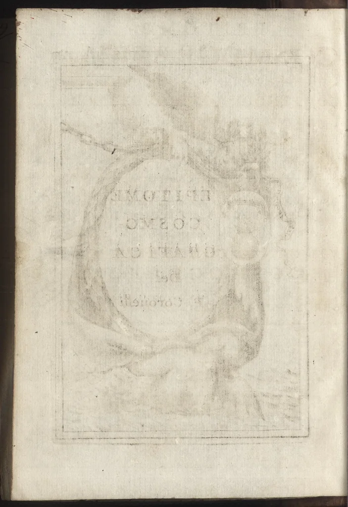 An illustration from Epitome cosmografica, o, Compendiosa introduttione all' astronomia, geografia & idrografia : per l'uso, dilucidatione, e fabbrica delle sfere, globi, planisferi, astrolabi, e tavole geografiche, e particolarmente degli stampati, e spiegati nelle publiche lettioni, 1693, leaf 9