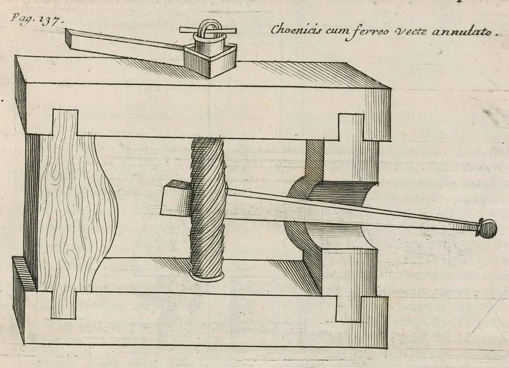 An illustration from Veterum mathematicorum Athenæi, Apollodori, Philonis, Bitonis, Heronis, et aliorum opera, Græce et Latine, pleraque nunc primum edita, 1693, leaf 156