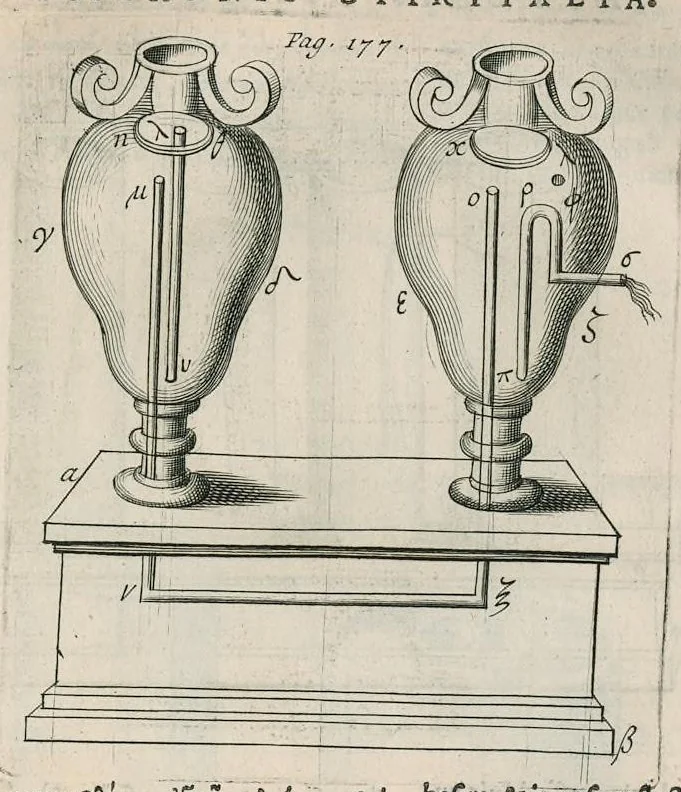 An illustration from Veterum mathematicorum Athenæi, Apollodori, Philonis, Bitonis, Heronis, et aliorum opera, Græce et Latine, pleraque nunc primum edita, 1693, leaf 196