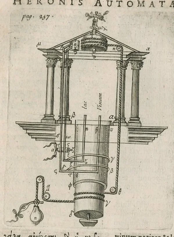 An illustration from Veterum mathematicorum Athenæi, Apollodori, Philonis, Bitonis, Heronis, et aliorum opera, Græce et Latine, pleraque nunc primum edita, 1693, leaf 276