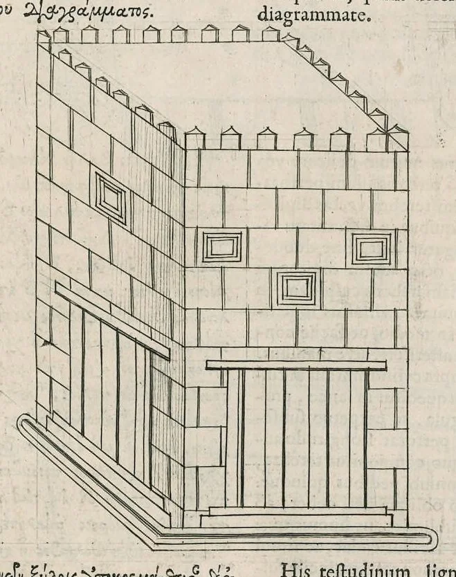 An illustration from Veterum mathematicorum Athenæi, Apollodori, Philonis, Bitonis, Heronis, et aliorum opera, Græce et Latine, pleraque nunc primum edita, 1693, leaf 36