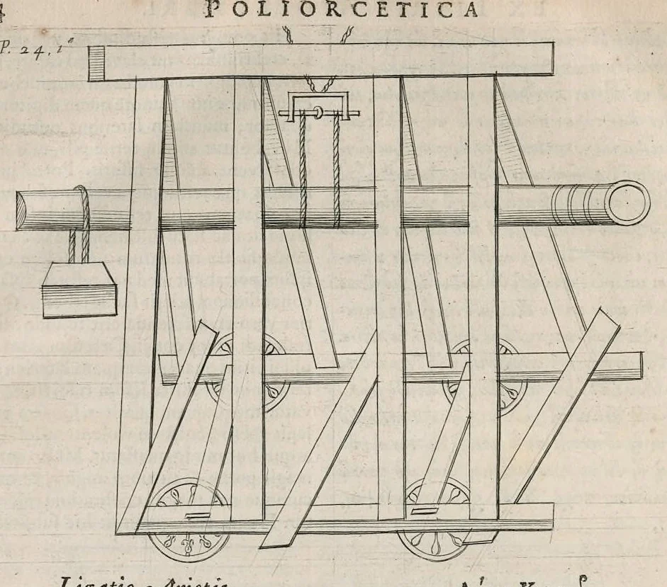 An illustration from Veterum mathematicorum Athenæi, Apollodori, Philonis, Bitonis, Heronis, et aliorum opera, Græce et Latine, pleraque nunc primum edita, 1693, leaf 43