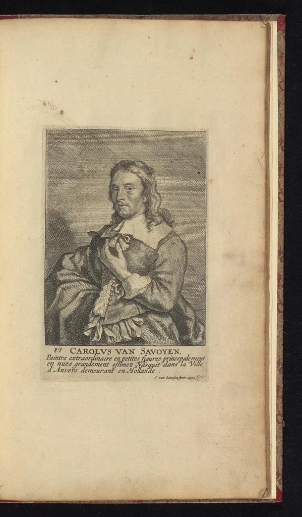 An illustration from The true effigies of the most eminent painters, and other famous artists that have flourished in Europe, curiously engraven on copper-plates : together with an account of the time when they lived, the most remarkable passages of their lives, and most considerable works : very useful for all such gentlemen as are lovers of art and ingenuity, 1694, leaf 76