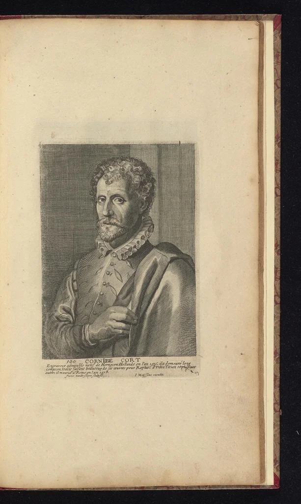 An illustration from The true effigies of the most eminent painters, and other famous artists that have flourished in Europe, curiously engraven on copper-plates : together with an account of the time when they lived, the most remarkable passages of their lives, and most considerable works : very useful for all such gentlemen as are lovers of art and ingenuity, 1694, leaf 84