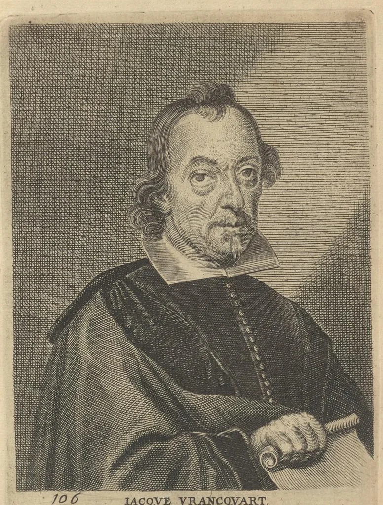 An illustration from The true effigies of the most eminent painters, and other famous artists that have flourished in Europe, curiously engraven on copper-plates : together with an account of the time when they lived, the most remarkable passages of their lives, and most considerable works : very useful for all such gentlemen as are lovers of art and ingenuity, 1694, leaf 96