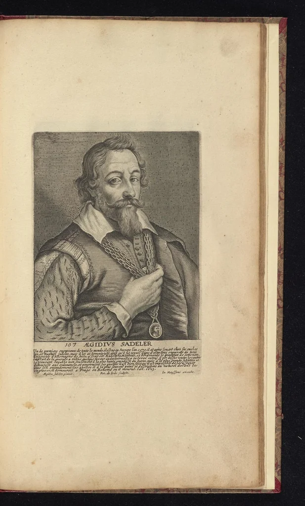 An illustration from The true effigies of the most eminent painters, and other famous artists that have flourished in Europe, curiously engraven on copper-plates : together with an account of the time when they lived, the most remarkable passages of their lives, and most considerable works : very useful for all such gentlemen as are lovers of art and ingenuity, 1694, leaf 98