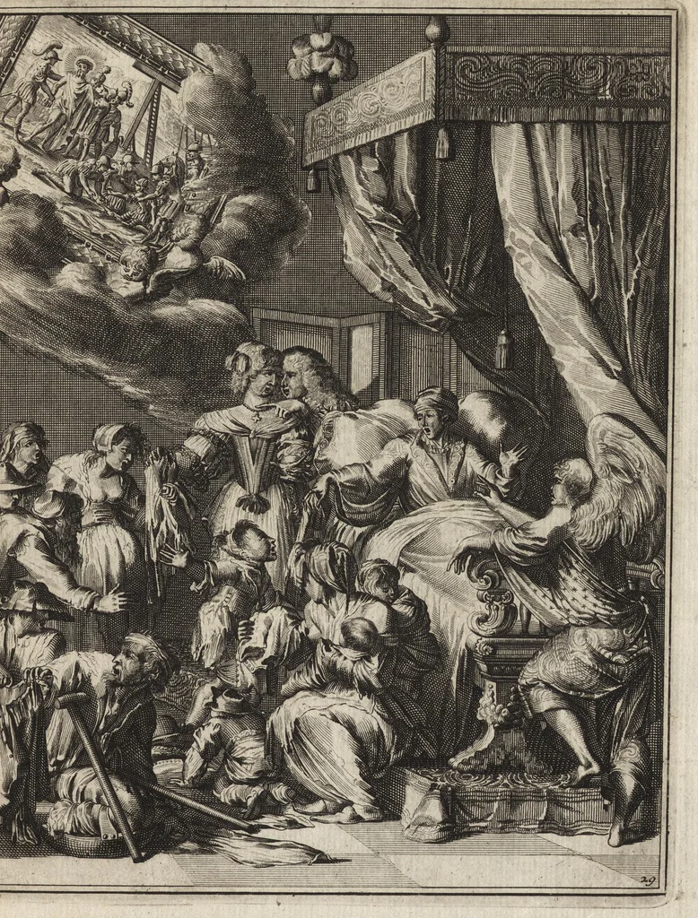 An illustration from Spiegel om wel te sterven : aanwyzende met prentverbeeldingen van het lyden onzes zaligmakers Jesu Christi : alles wat een zieke betaamt om gelukkig te sterven, volgens de woorden Philipp I, verse 21, 1694, leaf 84