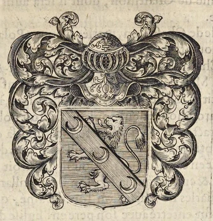 An illustration from Les mémoires de Michel de Marolles, abbé de Villeloin : divisez en trois parties, contenant ce qu'il a vû de plus remarquable en sa vie, depuis l'année 1600 : ses entretiens auec quelques-vns des plus sçauants hommes de son temps : et les genealogies de quelques familles alliées dans la sienne, auec vne brieue description de la tres-illustre maison de Mantouë & de Neuers, 1656, leaf 380