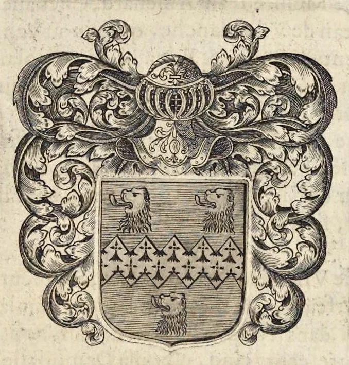 An illustration from Les mémoires de Michel de Marolles, abbé de Villeloin : divisez en trois parties, contenant ce qu'il a vû de plus remarquable en sa vie, depuis l'année 1600 : ses entretiens auec quelques-vns des plus sçauants hommes de son temps : et les genealogies de quelques familles alliées dans la sienne, auec vne brieue description de la tres-illustre maison de Mantouë & de Neuers, 1656, leaf 384