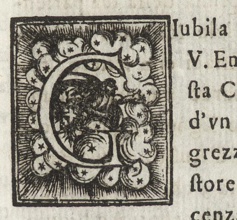 An illustration from Le glorie della gran Vergine al Sagro Monte sopra Varese, diocesi di Milano : origine, e progresso della divozione, monistero, e fabrica delle sante capelle : compendio della vita della beata Caterina, fondatrice del monistero, beata Giuliana sua prima compagna, e ven. madri sr. Benedetta Bimia e sr. Illuminata Alziati, seconda e terza abbadessa : racconto historico, 1699, leaf 12