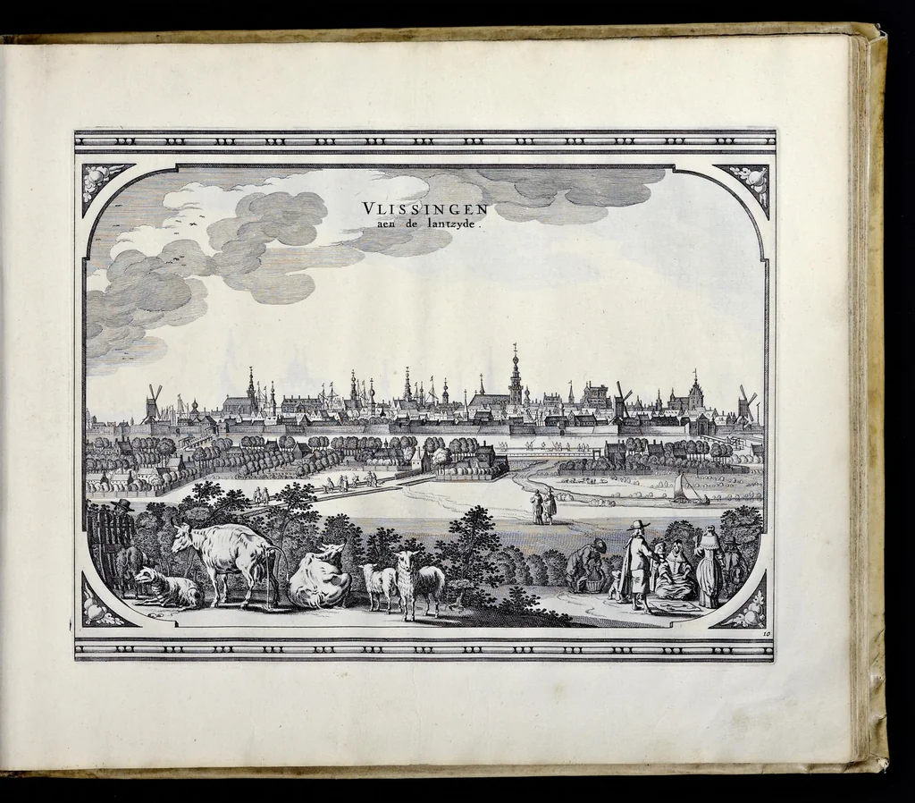 An illustration from Speculum Zelandiae : dat is, een beschryvinge ofte afbeelding der steden, ambachts-heerlijckheden, dorpen, castelen, ridderlijcke hofsteden, huysen en gebouwen, gelegen inde eylanden en de graeflijckheyt van Zeelandt, 1660, leaf 20