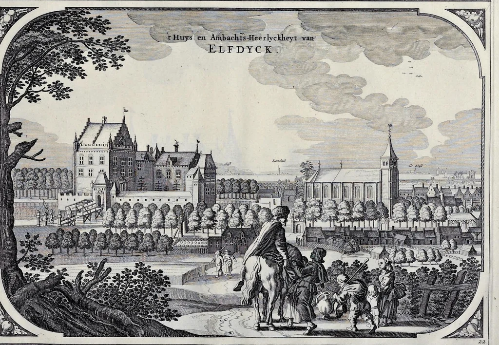 An illustration from Speculum Zelandiae : dat is, een beschryvinge ofte afbeelding der steden, ambachts-heerlijckheden, dorpen, castelen, ridderlijcke hofsteden, huysen en gebouwen, gelegen inde eylanden en de graeflijckheyt van Zeelandt, 1660, leaf 44