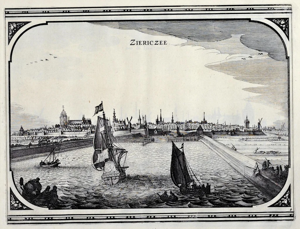 An illustration from Speculum Zelandiae : dat is, een beschryvinge ofte afbeelding der steden, ambachts-heerlijckheden, dorpen, castelen, ridderlijcke hofsteden, huysen en gebouwen, gelegen inde eylanden en de graeflijckheyt van Zeelandt, 1660, leaf 8
