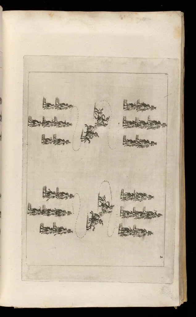 An illustration from Sieg-Streit dess Lufft vnd Wassers : Freuden-Fest zu Pferd zu dem glorwürdigisten Beyläger beeder kayserlichen Majestäten Leopoldi dess Ersten, römischen Kaysers ... vnd Margarita, gebohrner königlichen Infantin auss Hispanien : dargestellet in dero kayserlichen Residenz Statt Wienn, 1667, leaf 52
