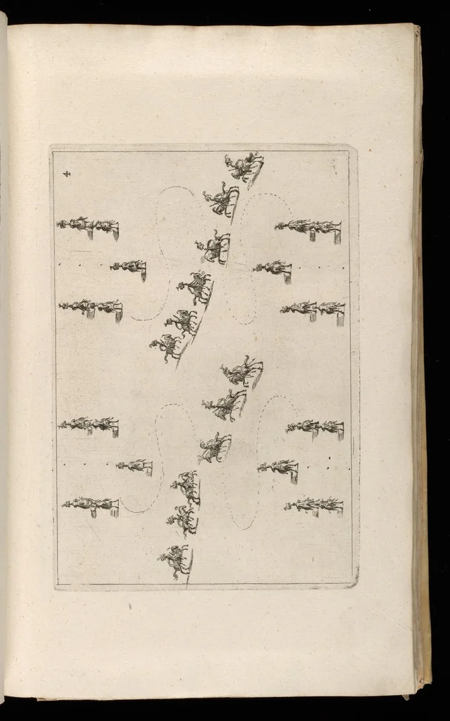 An illustration from Sieg-Streit dess Lufft vnd Wassers : Freuden-Fest zu Pferd zu dem glorwürdigisten Beyläger beeder kayserlichen Majestäten Leopoldi dess Ersten, römischen Kaysers ... vnd Margarita, gebohrner königlichen Infantin auss Hispanien : dargestellet in dero kayserlichen Residenz Statt Wienn, 1667, leaf 56