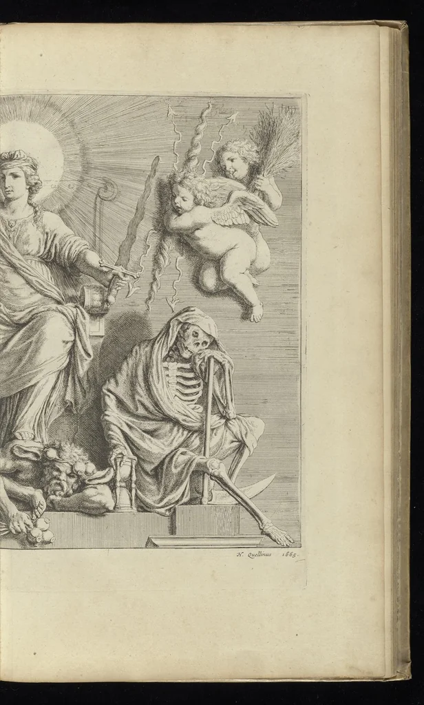 An illustration from Prima[-secunda] pars praecipuarum effigierum ac ornamentorum amplissimae curiae Amstelrodamensis : maiori ex parte, in candido marmore effectorum per Artum Quellinium, eiusdem civitatis statuarium = Het eerste[-tweede] deel van de voornaemste statuen ende ciraten vant konstrijck Stadthuys van Amstelredam ... = La premier [sic] partie de plusiers figures et ornements de la Maison de ville d'Amsterdam ..., 1665, leaf 124