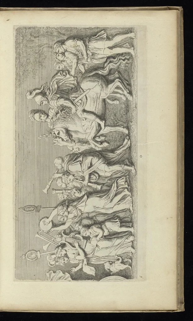 An illustration from Prima[-secunda] pars praecipuarum effigierum ac ornamentorum amplissimae curiae Amstelrodamensis : maiori ex parte, in candido marmore effectorum per Artum Quellinium, eiusdem civitatis statuarium = Het eerste[-tweede] deel van de voornaemste statuen ende ciraten vant konstrijck Stadthuys van Amstelredam ... = La premier [sic] partie de plusiers figures et ornements de la Maison de ville d'Amsterdam ..., 1665, leaf 194
