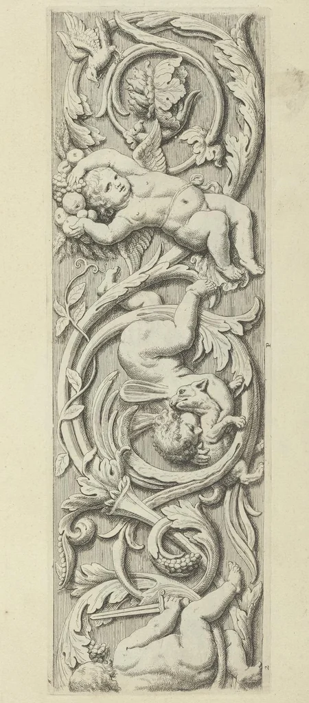 An illustration from Prima[-secunda] pars praecipuarum effigierum ac ornamentorum amplissimae curiae Amstelrodamensis : maiori ex parte, in candido marmore effectorum per Artum Quellinium, eiusdem civitatis statuarium = Het eerste[-tweede] deel van de voornaemste statuen ende ciraten vant konstrijck Stadthuys van Amstelredam ... = La premier [sic] partie de plusiers figures et ornements de la Maison de ville d'Amsterdam ..., 1665, leaf 200