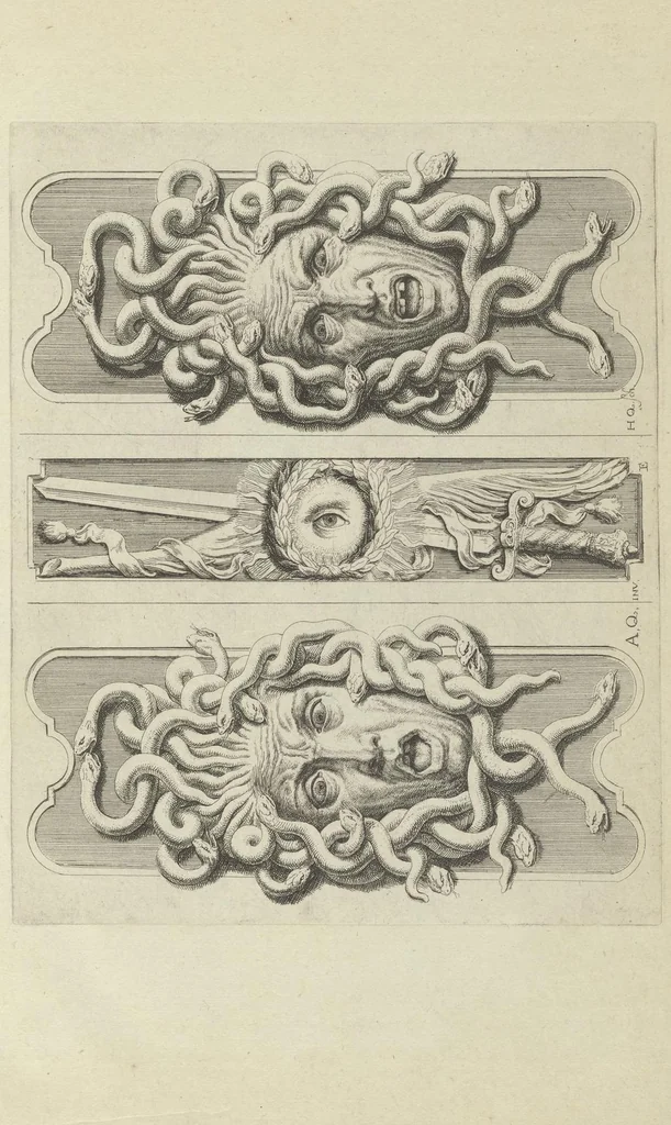 An illustration from Prima[-secunda] pars praecipuarum effigierum ac ornamentorum amplissimae curiae Amstelrodamensis : maiori ex parte, in candido marmore effectorum per Artum Quellinium, eiusdem civitatis statuarium = Het eerste[-tweede] deel van de voornaemste statuen ende ciraten vant konstrijck Stadthuys van Amstelredam ... = La premier [sic] partie de plusiers figures et ornements de la Maison de ville d'Amsterdam ..., 1665, leaf 24