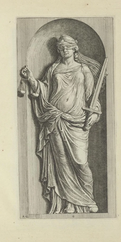 An illustration from Prima[-secunda] pars praecipuarum effigierum ac ornamentorum amplissimae curiae Amstelrodamensis : maiori ex parte, in candido marmore effectorum per Artum Quellinium, eiusdem civitatis statuarium = Het eerste[-tweede] deel van de voornaemste statuen ende ciraten vant konstrijck Stadthuys van Amstelredam ... = La premier [sic] partie de plusiers figures et ornements de la Maison de ville d'Amsterdam ..., 1665, leaf 30