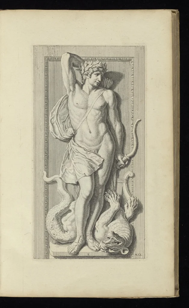 An illustration from Prima[-secunda] pars praecipuarum effigierum ac ornamentorum amplissimae curiae Amstelrodamensis : maiori ex parte, in candido marmore effectorum per Artum Quellinium, eiusdem civitatis statuarium = Het eerste[-tweede] deel van de voornaemste statuen ende ciraten vant konstrijck Stadthuys van Amstelredam ... = La premier [sic] partie de plusiers figures et ornements de la Maison de ville d'Amsterdam ..., 1665, leaf 36