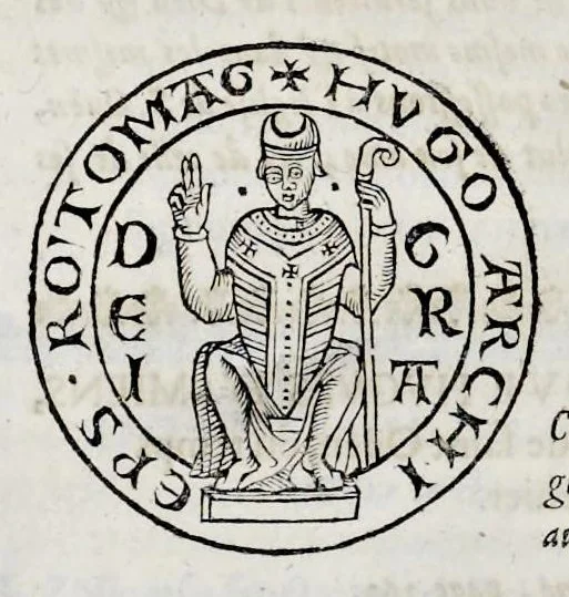 An illustration from Histoire de lábbaye royale de S. Ouen de Rouen : divisée en cinq livres, où il est traité ... de la naissance, éducation, & des principales vertus de saint Oüen ... : de la fondation, progrez, ruine, rétablissement, & des diuers éuenemens de l'Abbaye de Saint Oüen ... : des abbez qui l'ont gouuernée ... : des abbayes, prieurez, & paroisses qui ont esté dépendantes ... : des preuues ou pieces justificatiues de cette histoire ... : [ensemble celles des abbayes de Ste. Catherine et de St. Amand], 1662, leaf 461