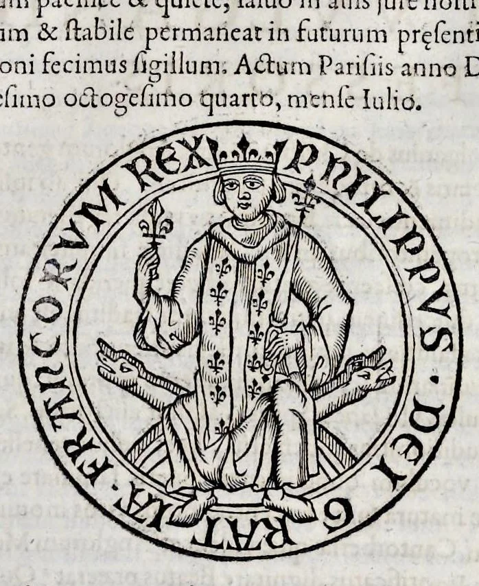 An illustration from Histoire de lábbaye royale de S. Ouen de Rouen : divisée en cinq livres, où il est traité ... de la naissance, éducation, & des principales vertus de saint Oüen ... : de la fondation, progrez, ruine, rétablissement, & des diuers éuenemens de l'Abbaye de Saint Oüen ... : des abbez qui l'ont gouuernée ... : des abbayes, prieurez, & paroisses qui ont esté dépendantes ... : des preuues ou pieces justificatiues de cette histoire ... : [ensemble celles des abbayes de Ste. Catherine et de St. Amand], 1662, leaf 500