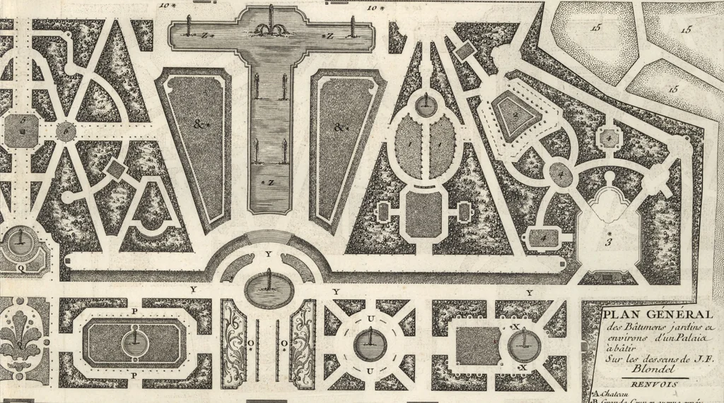 An illustration from De la distribution des maisons de plaisance, et de la decoration des edifices en general, 1737, leaf 44