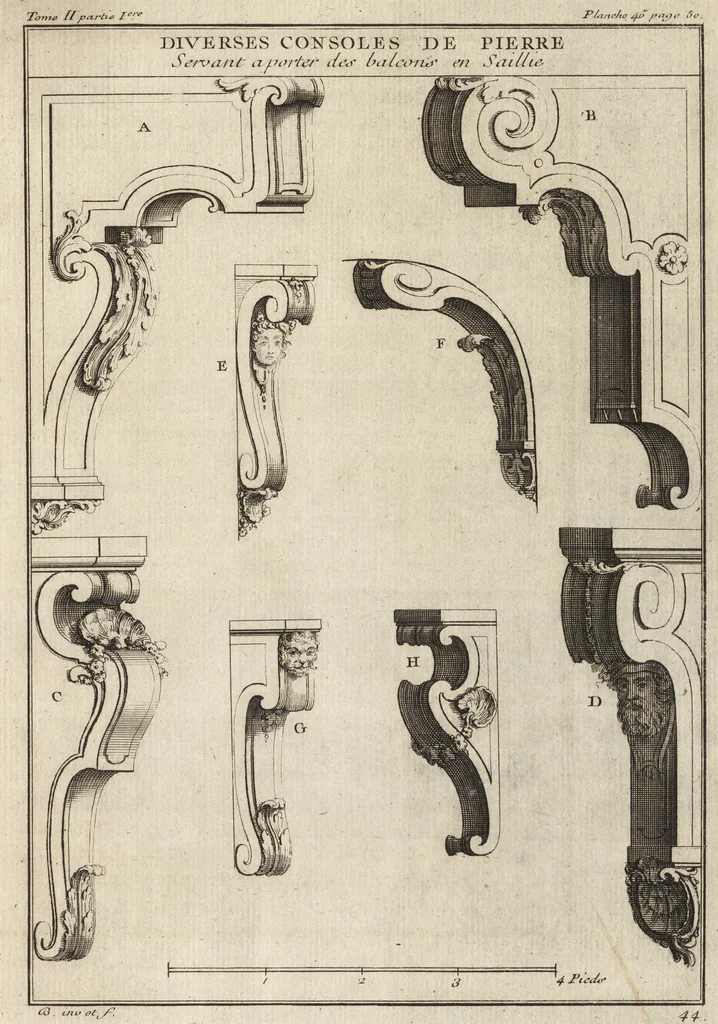An illustration from De la distribution des maisons de plaisance, et de la decoration des edifices en general, 1737, leaf 148