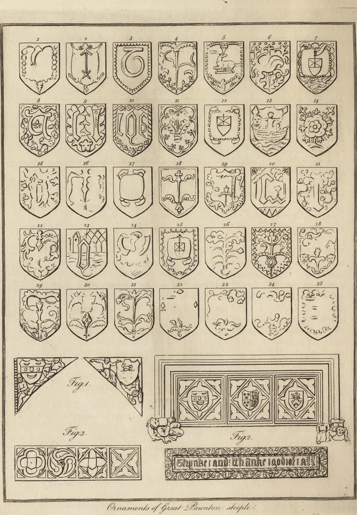 An illustration from The antiquaries museum : illustrating the antient architecture, painting, and sculpture of Great Britain, from the time of the Saxons to the introduction of the Grecian and Roman architecture by Inigo Jones in the reign of King James I., 1800, leaf 151