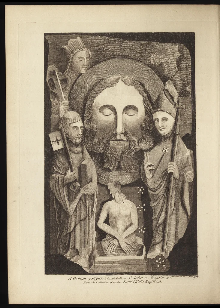 An illustration from The antiquaries museum : illustrating the antient architecture, painting, and sculpture of Great Britain, from the time of the Saxons to the introduction of the Grecian and Roman architecture by Inigo Jones in the reign of King James I., 1800, leaf 221
