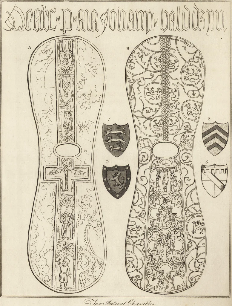 An illustration from The antiquaries museum : illustrating the antient architecture, painting, and sculpture of Great Britain, from the time of the Saxons to the introduction of the Grecian and Roman architecture by Inigo Jones in the reign of King James I., 1800, leaf 275