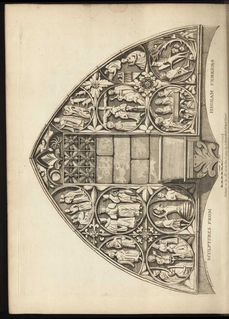 An illustration from The antiquaries museum : illustrating the antient architecture, painting, and sculpture of Great Britain, from the time of the Saxons to the introduction of the Grecian and Roman architecture by Inigo Jones in the reign of King James I., 1800, leaf 61