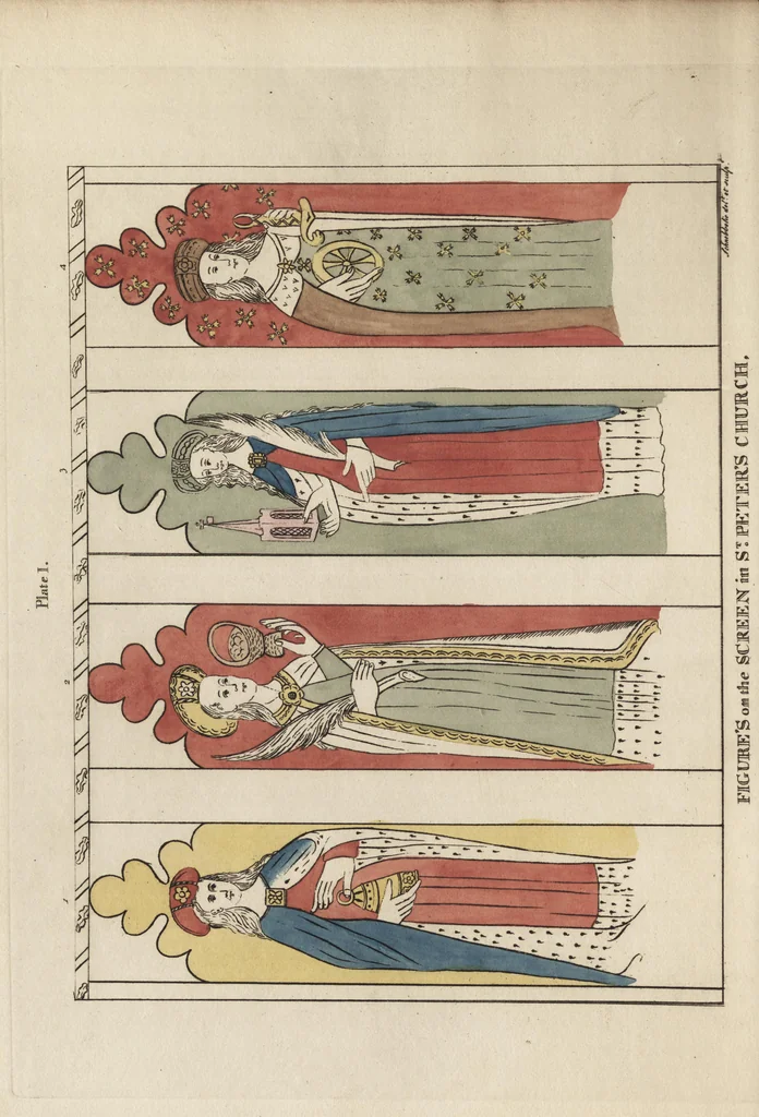 An illustration from The antiquaries museum : illustrating the antient architecture, painting, and sculpture of Great Britain, from the time of the Saxons to the introduction of the Grecian and Roman architecture by Inigo Jones in the reign of King James I., 1800, leaf 65
