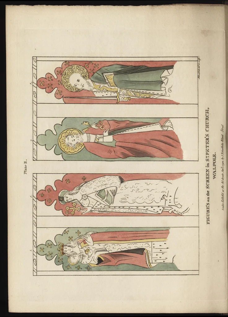 An illustration from The antiquaries museum : illustrating the antient architecture, painting, and sculpture of Great Britain, from the time of the Saxons to the introduction of the Grecian and Roman architecture by Inigo Jones in the reign of King James I., 1800, leaf 67