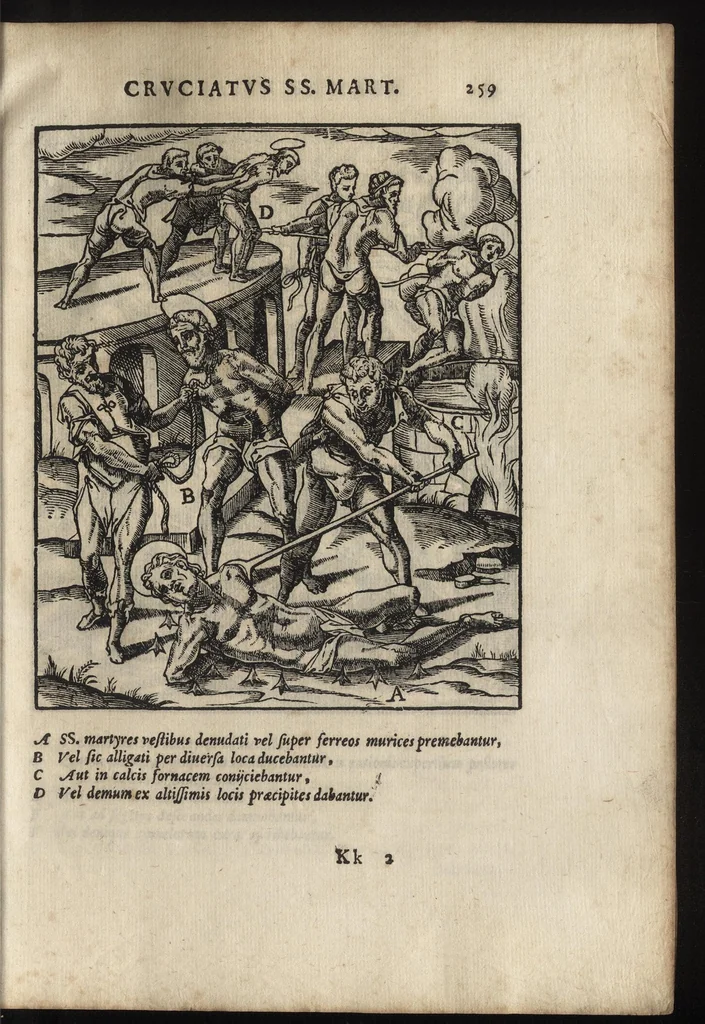 An illustration from De SS. martyrvm crvciatibvs Antonii Gallonii rom. Congregationis oratorii prebyteri liber : quo potissimum instrumenta & modi, quibus ijdem Christi martyres olim torquebantur, accuratissime tabellis expressa describuntur, 1594, leaf 274