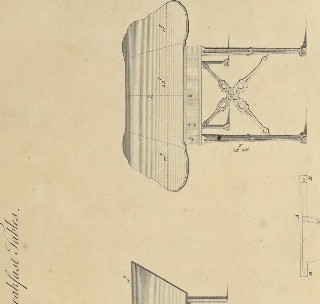 An illustration from The gentleman and cabinet-maker's director : being a large collection of the most elegant and useful designs of household furniture, in the most fashionable taste : including a great variety of chairs, cofas, beds, and couches : china-tables, dressing-tables, shaving-tables, bason-stands, and teakettle-stands : frames for marble-slabs, bureau-dressing-tables, and commodes : writing-tables, and library-tables : library-book-cases, organ-cases for private rooms, or churches, desks, and book-cases : dressing and writing-tables with book-cases, toilets, cabinets, and cloaths-presses : china-cases, china-shelves, and book-shelves : candle-stands, terms for busts, stands for china jars, and pedestals : cisterns for water, lanthorns, and chandeliers : fire-screens, brackets, and clock-cases : pier-glasses, and table-frames : girandoles, chimney-pieces, and picture-frames : stove-grates, boarders, frets, Chinese-railing, and brass-work, for furniture : and other ornaments : to which is prefixed, a short explanation of the five orders of architecture : with proper directions for executing the most difficult pieces, the mouldings being exhibited at large, and the dimensions of each design specified : the whole comprehended in two hundred copper-plates, neatly engraved ..., 1762, leaf 132