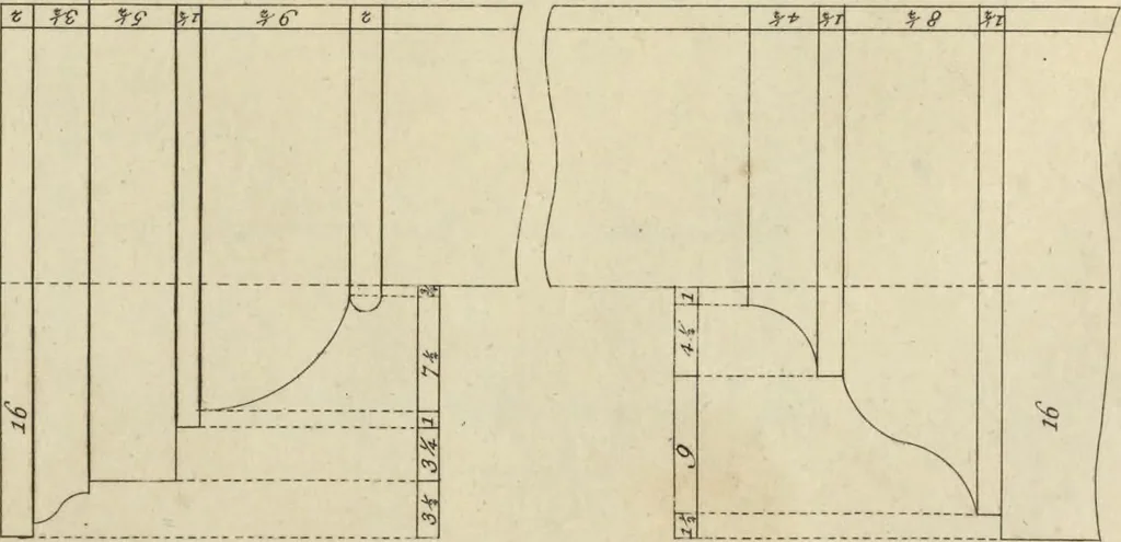 An illustration from The gentleman and cabinet-maker's director : being a large collection of the most elegant and useful designs of household furniture, in the most fashionable taste : including a great variety of chairs, cofas, beds, and couches : china-tables, dressing-tables, shaving-tables, bason-stands, and teakettle-stands : frames for marble-slabs, bureau-dressing-tables, and commodes : writing-tables, and library-tables : library-book-cases, organ-cases for private rooms, or churches, desks, and book-cases : dressing and writing-tables with book-cases, toilets, cabinets, and cloaths-presses : china-cases, china-shelves, and book-shelves : candle-stands, terms for busts, stands for china jars, and pedestals : cisterns for water, lanthorns, and chandeliers : fire-screens, brackets, and clock-cases : pier-glasses, and table-frames : girandoles, chimney-pieces, and picture-frames : stove-grates, boarders, frets, Chinese-railing, and brass-work, for furniture : and other ornaments : to which is prefixed, a short explanation of the five orders of architecture : with proper directions for executing the most difficult pieces, the mouldings being exhibited at large, and the dimensions of each design specified : the whole comprehended in two hundred copper-plates, neatly engraved ..., 1762, leaf 218