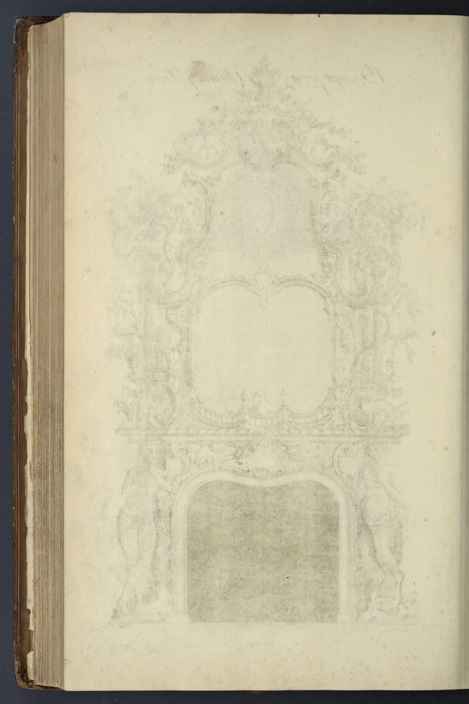 An illustration from The gentleman and cabinet-maker's director : being a large collection of the most elegant and useful designs of household furniture, in the most fashionable taste : including a great variety of chairs, cofas, beds, and couches : china-tables, dressing-tables, shaving-tables, bason-stands, and teakettle-stands : frames for marble-slabs, bureau-dressing-tables, and commodes : writing-tables, and library-tables : library-book-cases, organ-cases for private rooms, or churches, desks, and book-cases : dressing and writing-tables with book-cases, toilets, cabinets, and cloaths-presses : china-cases, china-shelves, and book-shelves : candle-stands, terms for busts, stands for china jars, and pedestals : cisterns for water, lanthorns, and chandeliers : fire-screens, brackets, and clock-cases : pier-glasses, and table-frames : girandoles, chimney-pieces, and picture-frames : stove-grates, boarders, frets, Chinese-railing, and brass-work, for furniture : and other ornaments : to which is prefixed, a short explanation of the five orders of architecture : with proper directions for executing the most difficult pieces, the mouldings being exhibited at large, and the dimensions of each design specified : the whole comprehended in two hundred copper-plates, neatly engraved ..., 1762, leaf 395