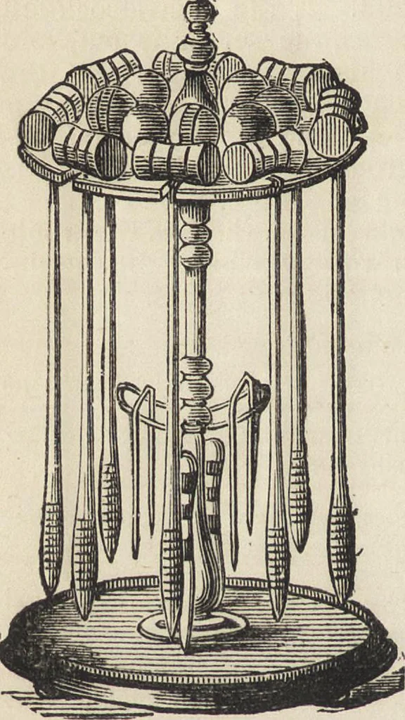 An illustration from Beeton's housewife's treasury of domestic information : comprising complete and practical instructions on the house and its furniture, artistic decoration economy, toilet, children, etiquette, domestic and fancy needlework, dressmaking and millinery, and all other household matters : with every requisite direction to secure the comfort, elegance, and prosperity of the home : a companion volume to "Mrs. Beeton's book of household management" : profusely illustrated, 1879, leaf 1083