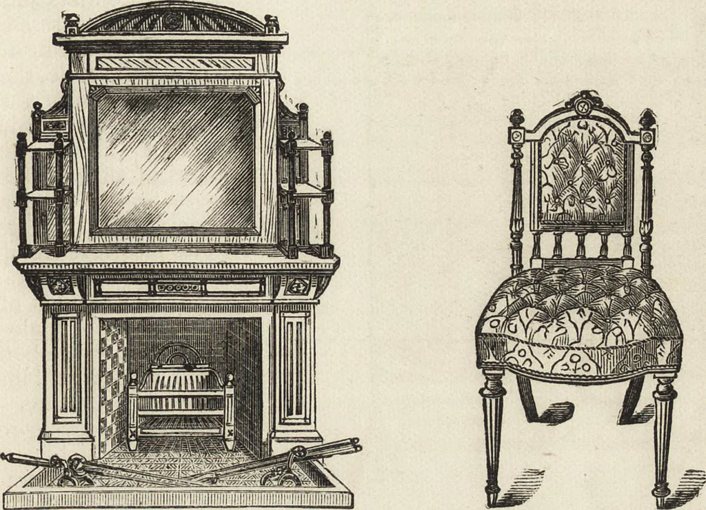 An illustration from Beeton's housewife's treasury of domestic information : comprising complete and practical instructions on the house and its furniture, artistic decoration economy, toilet, children, etiquette, domestic and fancy needlework, dressmaking and millinery, and all other household matters : with every requisite direction to secure the comfort, elegance, and prosperity of the home : a companion volume to "Mrs. Beeton's book of household management" : profusely illustrated, 1879, leaf 296