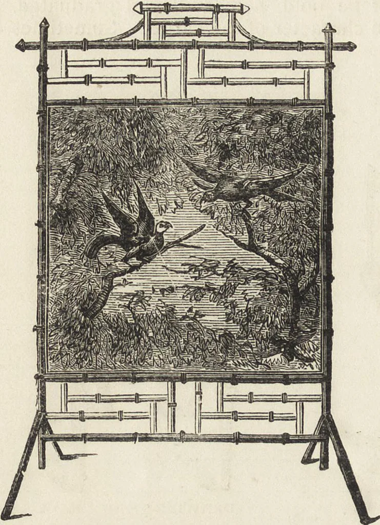 An illustration from Beeton's housewife's treasury of domestic information : comprising complete and practical instructions on the house and its furniture, artistic decoration economy, toilet, children, etiquette, domestic and fancy needlework, dressmaking and millinery, and all other household matters : with every requisite direction to secure the comfort, elegance, and prosperity of the home : a companion volume to "Mrs. Beeton's book of household management" : profusely illustrated, 1879, leaf 297