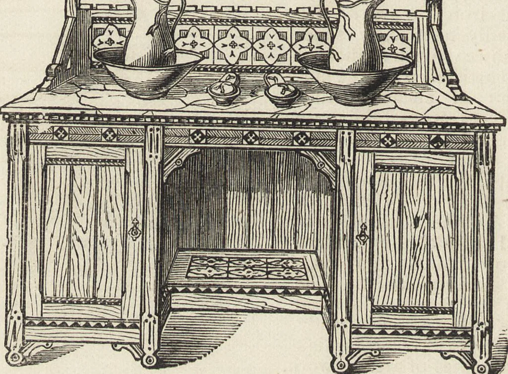 An illustration from Beeton's housewife's treasury of domestic information : comprising complete and practical instructions on the house and its furniture, artistic decoration economy, toilet, children, etiquette, domestic and fancy needlework, dressmaking and millinery, and all other household matters : with every requisite direction to secure the comfort, elegance, and prosperity of the home : a companion volume to "Mrs. Beeton's book of household management" : profusely illustrated, 1879, leaf 299