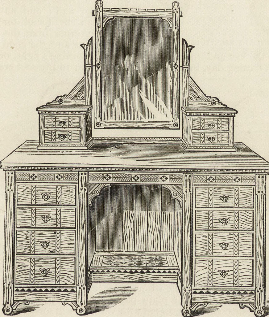 An illustration from Beeton's housewife's treasury of domestic information : comprising complete and practical instructions on the house and its furniture, artistic decoration economy, toilet, children, etiquette, domestic and fancy needlework, dressmaking and millinery, and all other household matters : with every requisite direction to secure the comfort, elegance, and prosperity of the home : a companion volume to "Mrs. Beeton's book of household management" : profusely illustrated, 1879, leaf 300